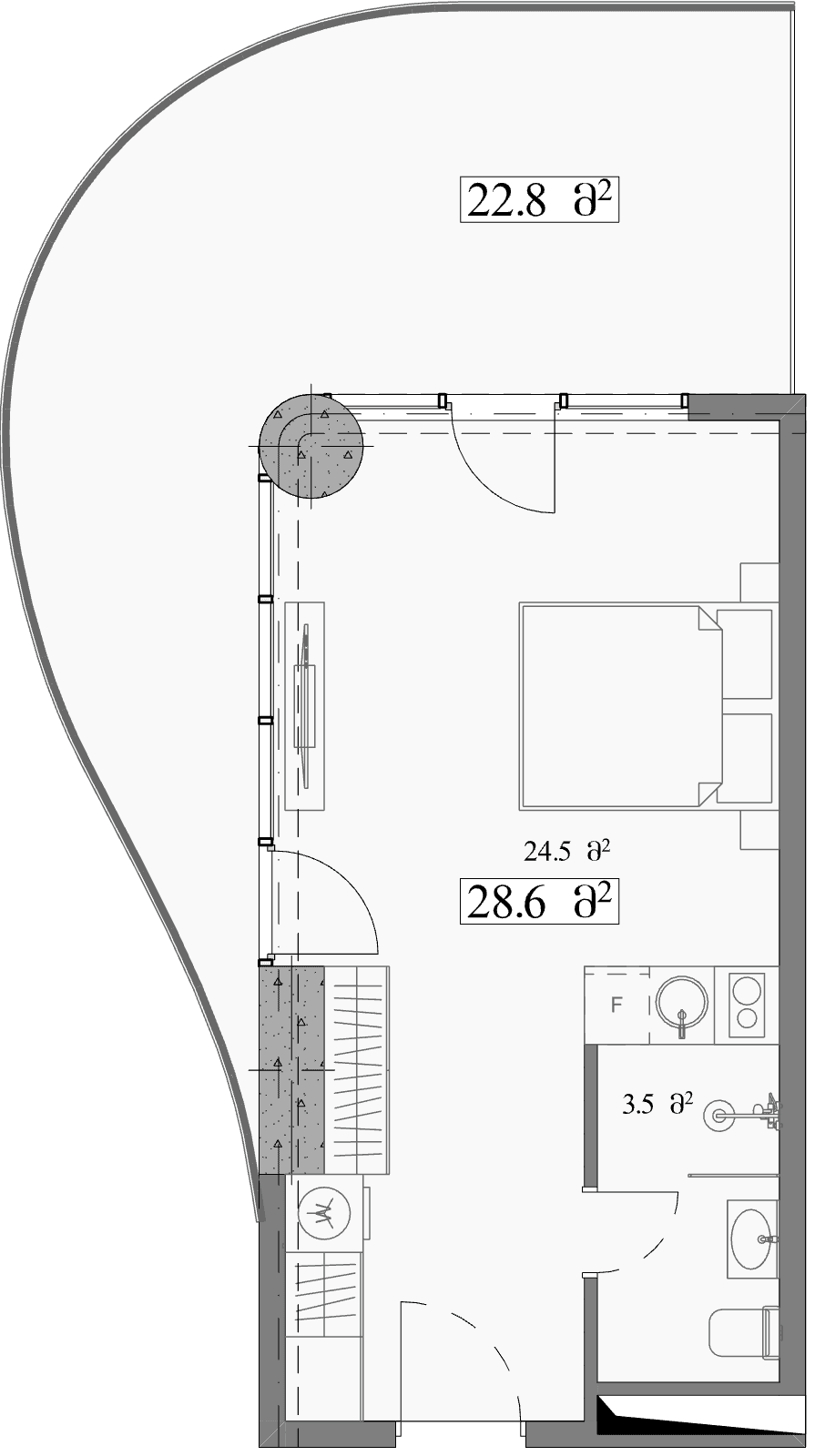 Studio, 51.4 m²