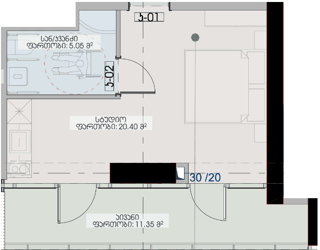 Студия, 36.8 м²