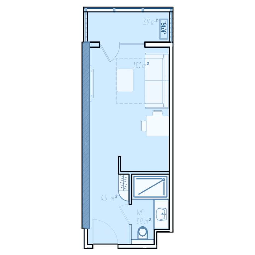 单间, 29 m²