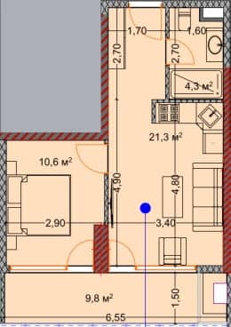 1-room, 45.5 m²