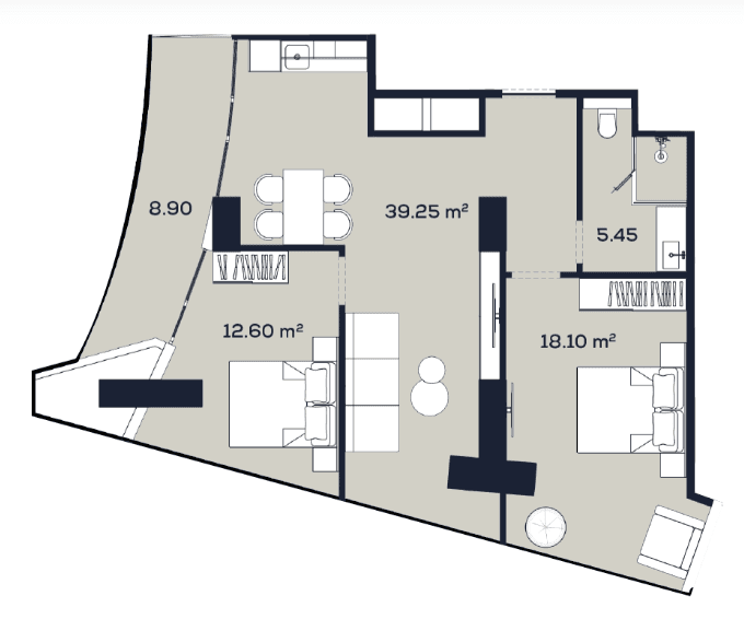 2-room, 84.3 m²