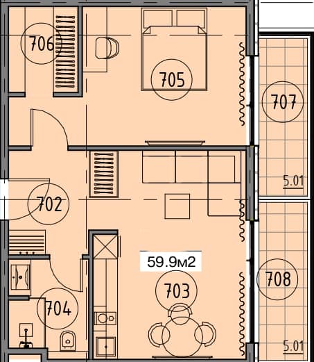 1-комн., 59.9 м²