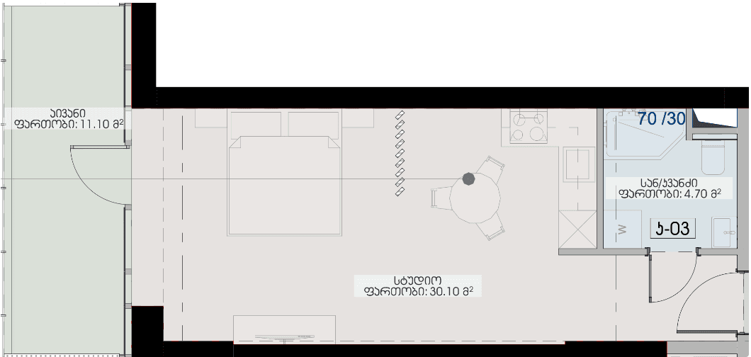 Studio, 45.9 m²