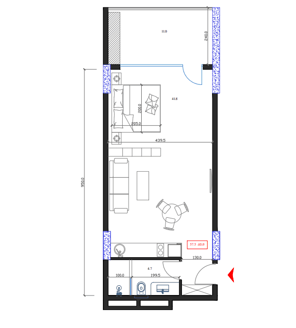 1-комн., 57.5 м²