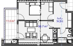 1-комн., 61.7 м²