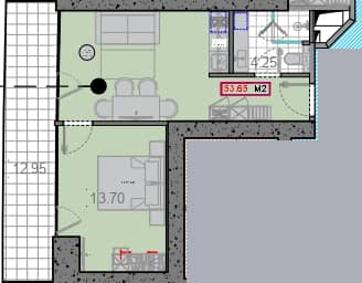 1-комн., 53.6 м²