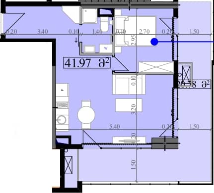 一居室, 62.8 m²