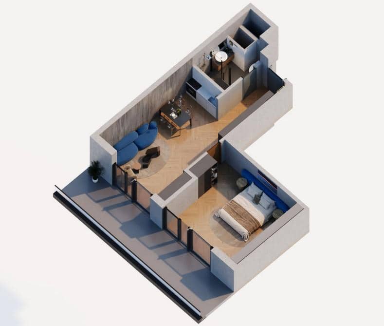1-room, 58.8 m²