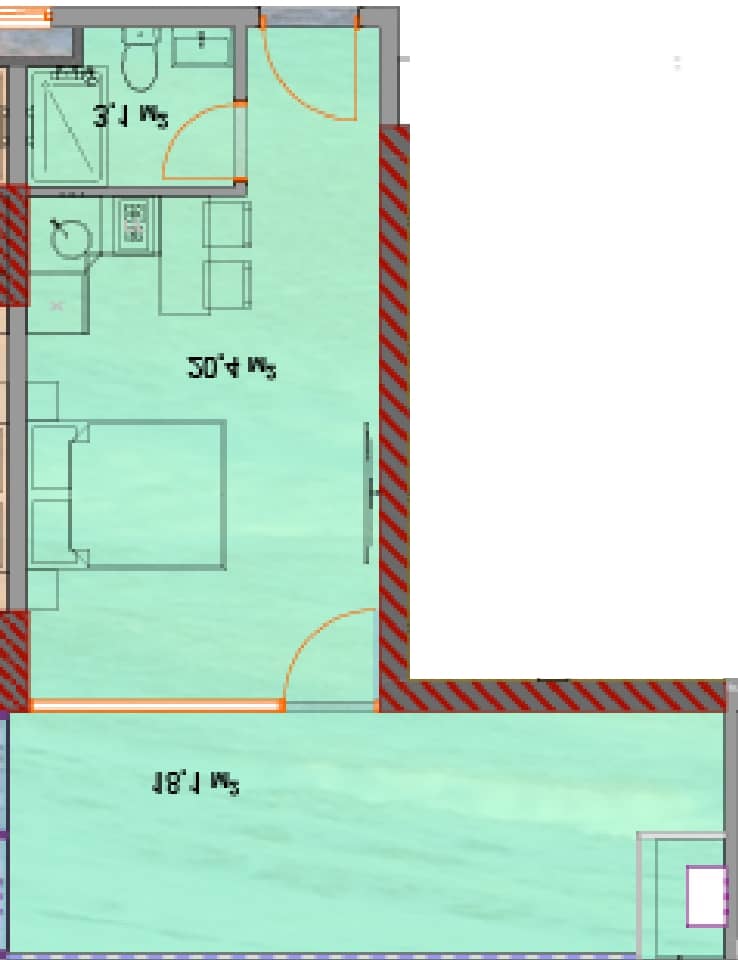 استوديو, 42.4 م²