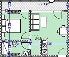 一居室, 42.8 m²