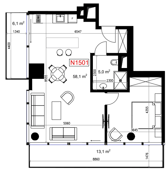 一居室, 82.3 m²