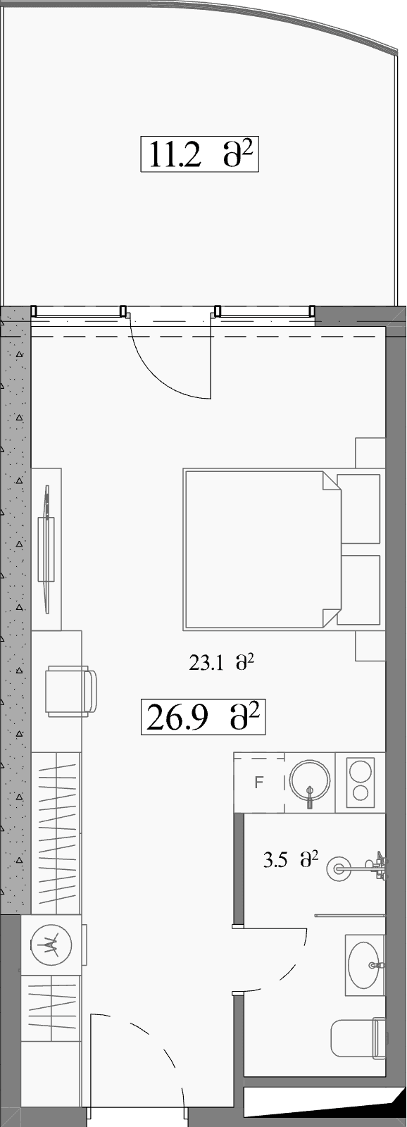 Studio, 38.1 m²