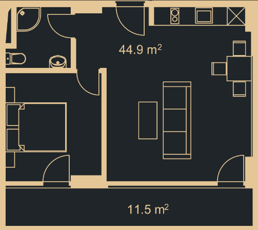 1-комн., 56.1 м²