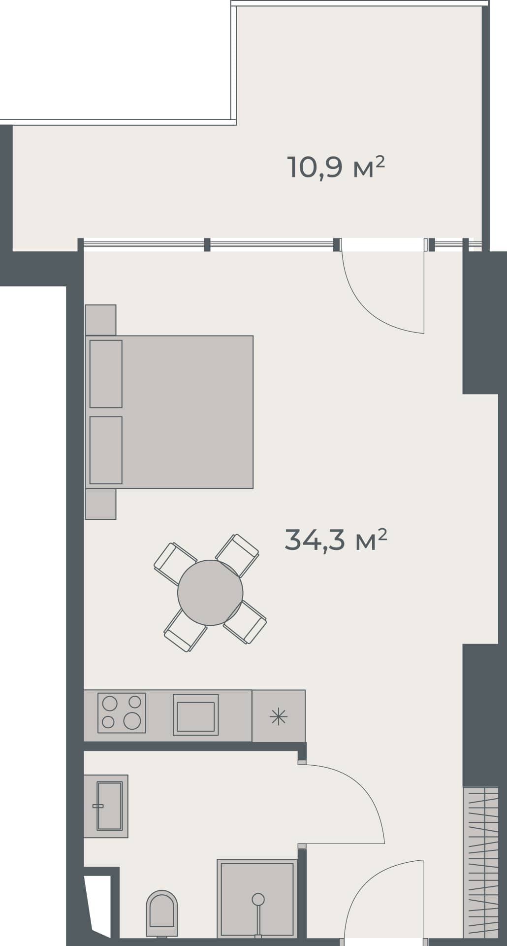 单间, 45.2 m²
