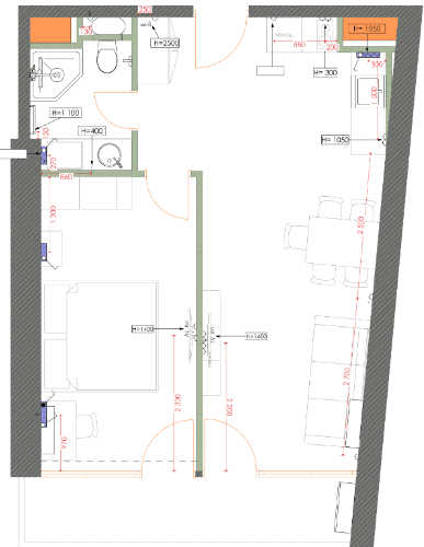 1-room, 50.9 m²