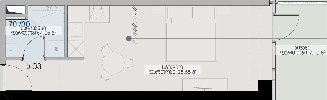 Студия, 36.7 м²