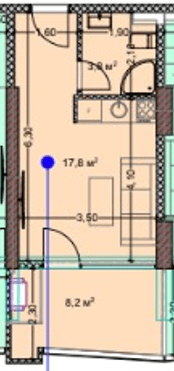 单间, 30.9 m²