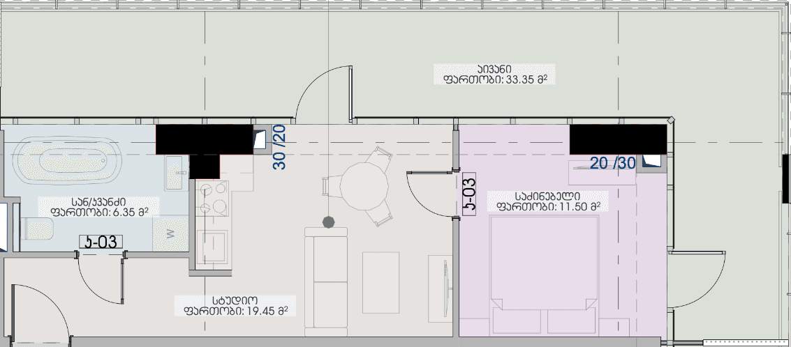 一居室, 70.7 m²
