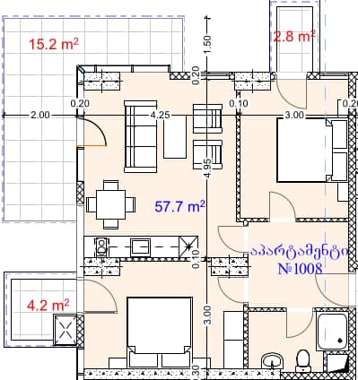 两居室, 79.9 m²