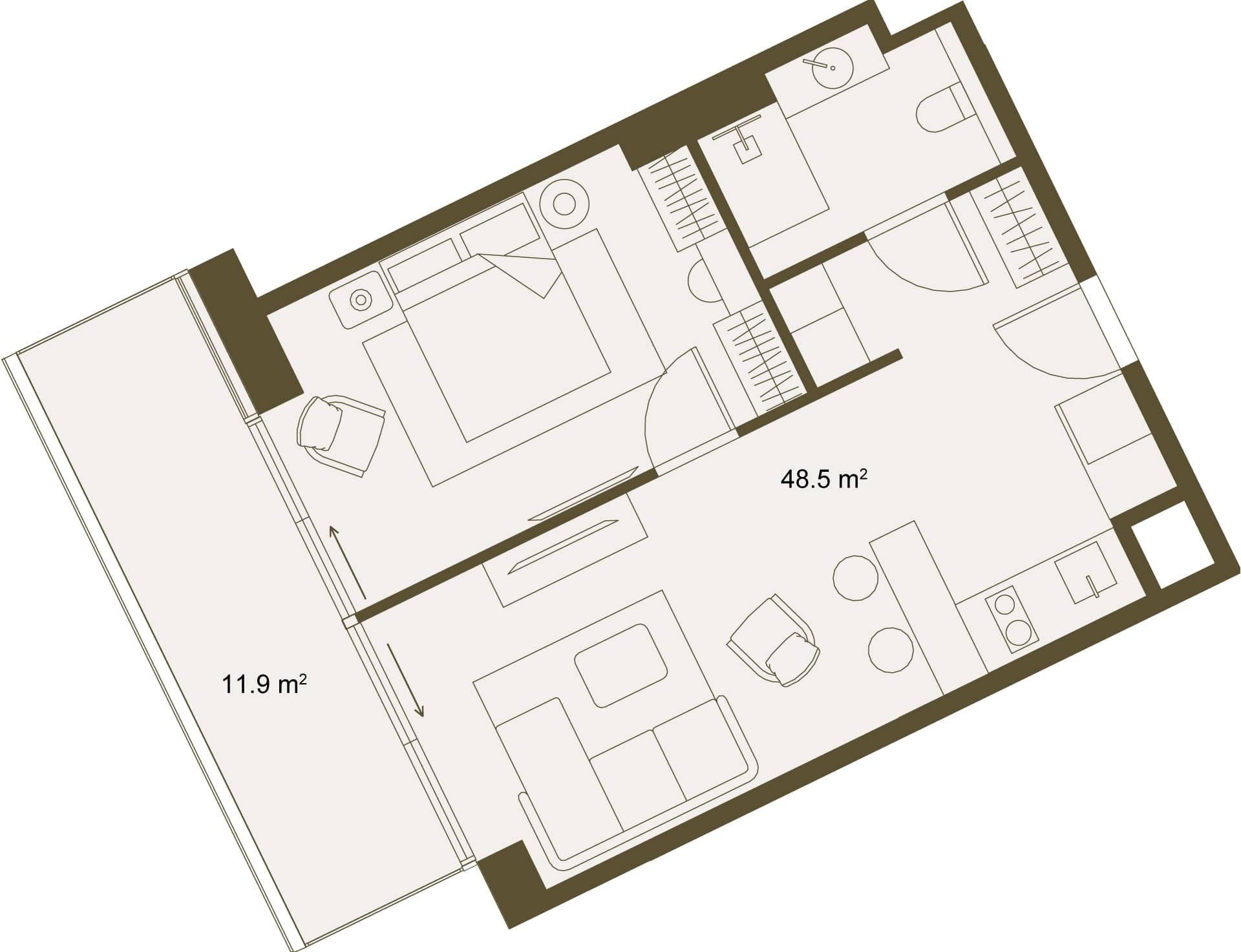 1-room, 60.3 m²