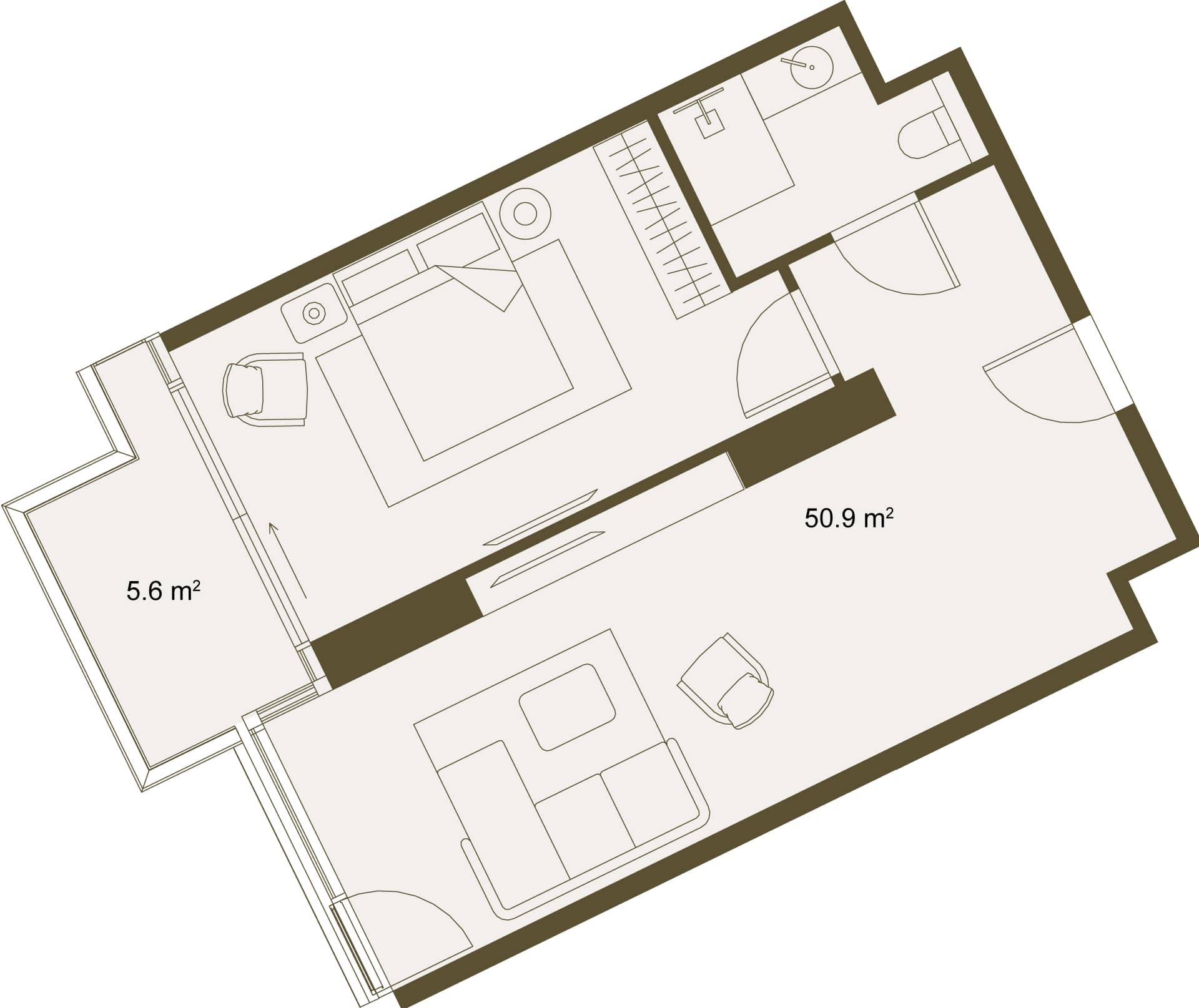 1-комн., 57.3 м²