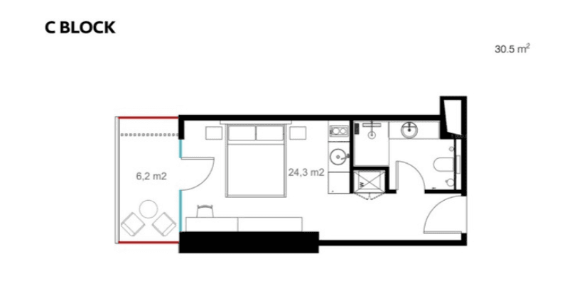 单间, 30.5 m²