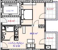 1-room, 57.1 m²