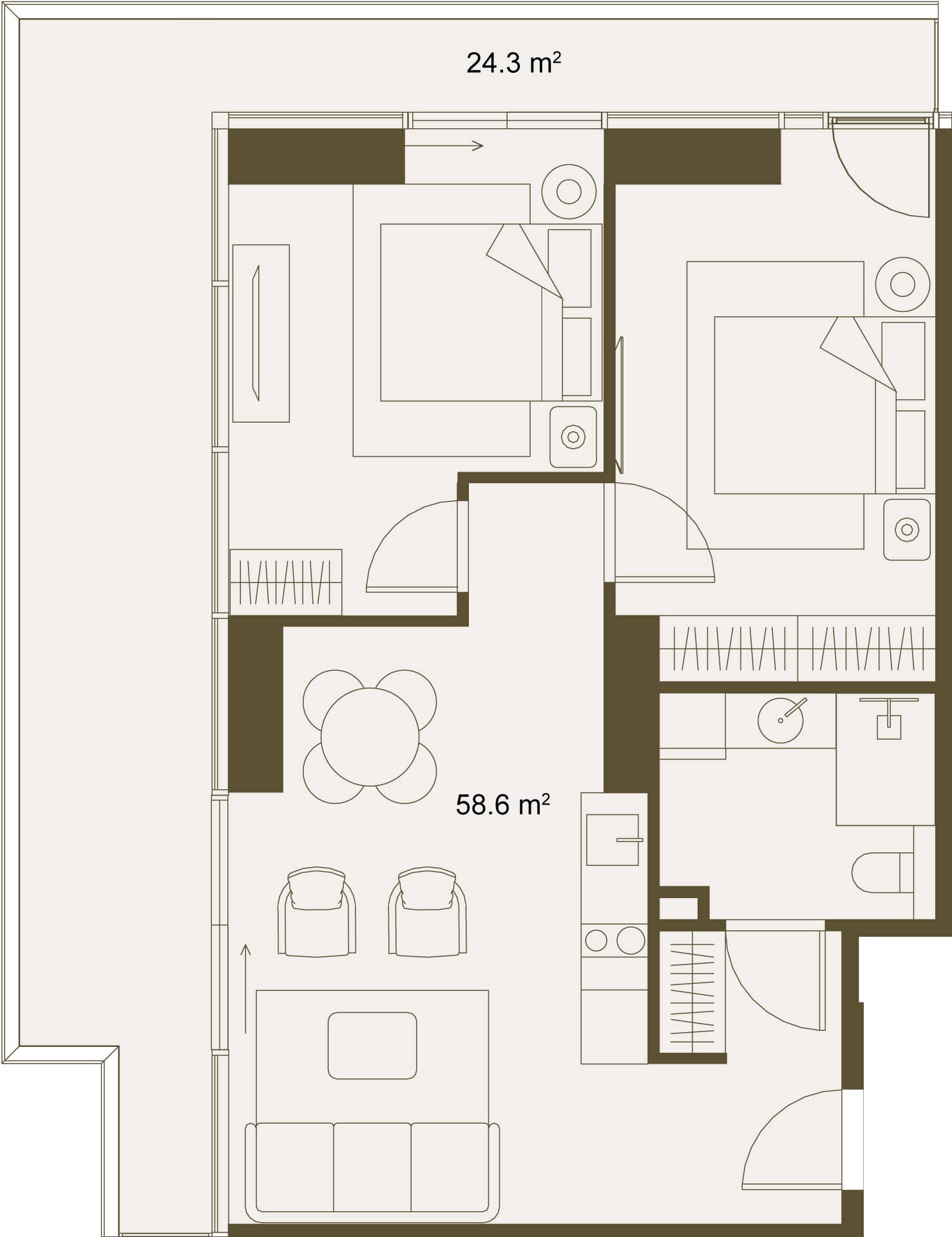 2-room, 84.7 m²