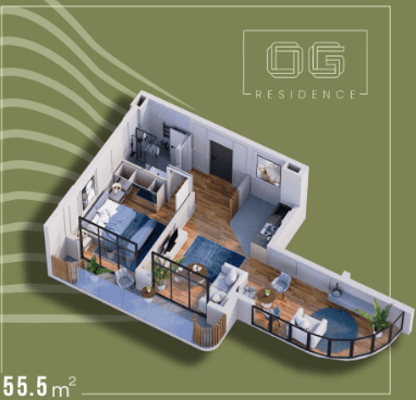1-комн., 55.5 м²