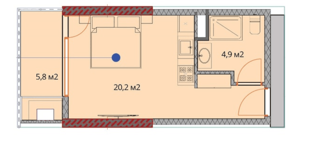 Студия, 31.5 м²