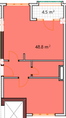 一居室, 53.3 m²
