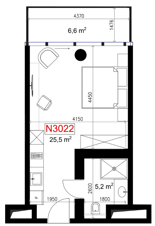 一居室, 37.3 m²