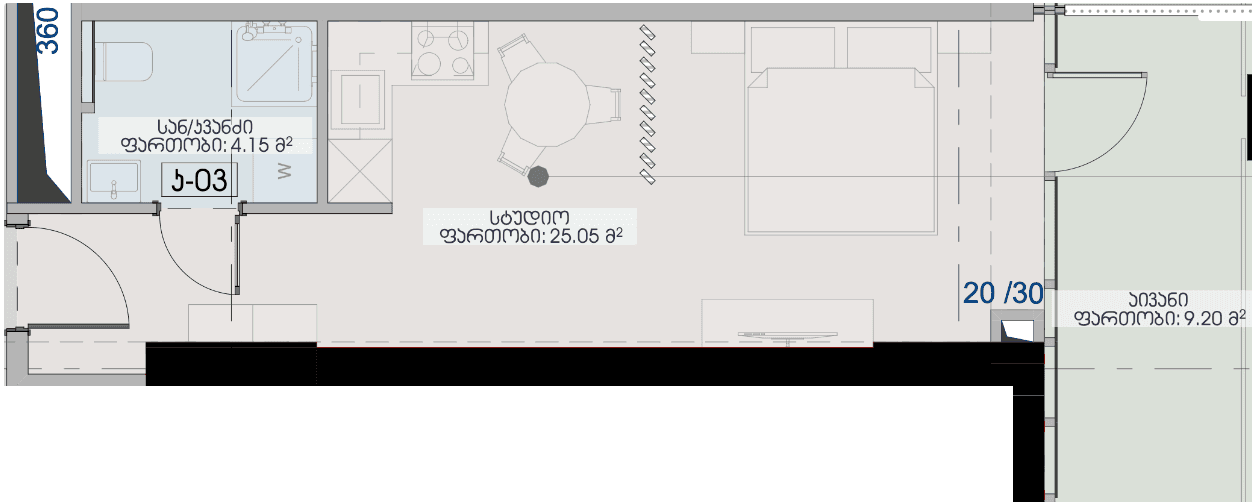 סטודיו, 38.4 מ״ר