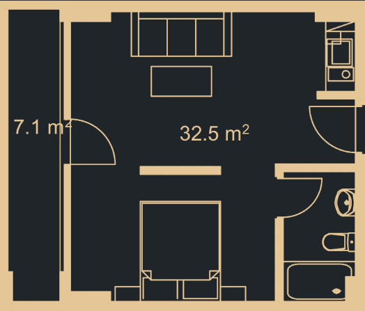 单间, 39.2 m²