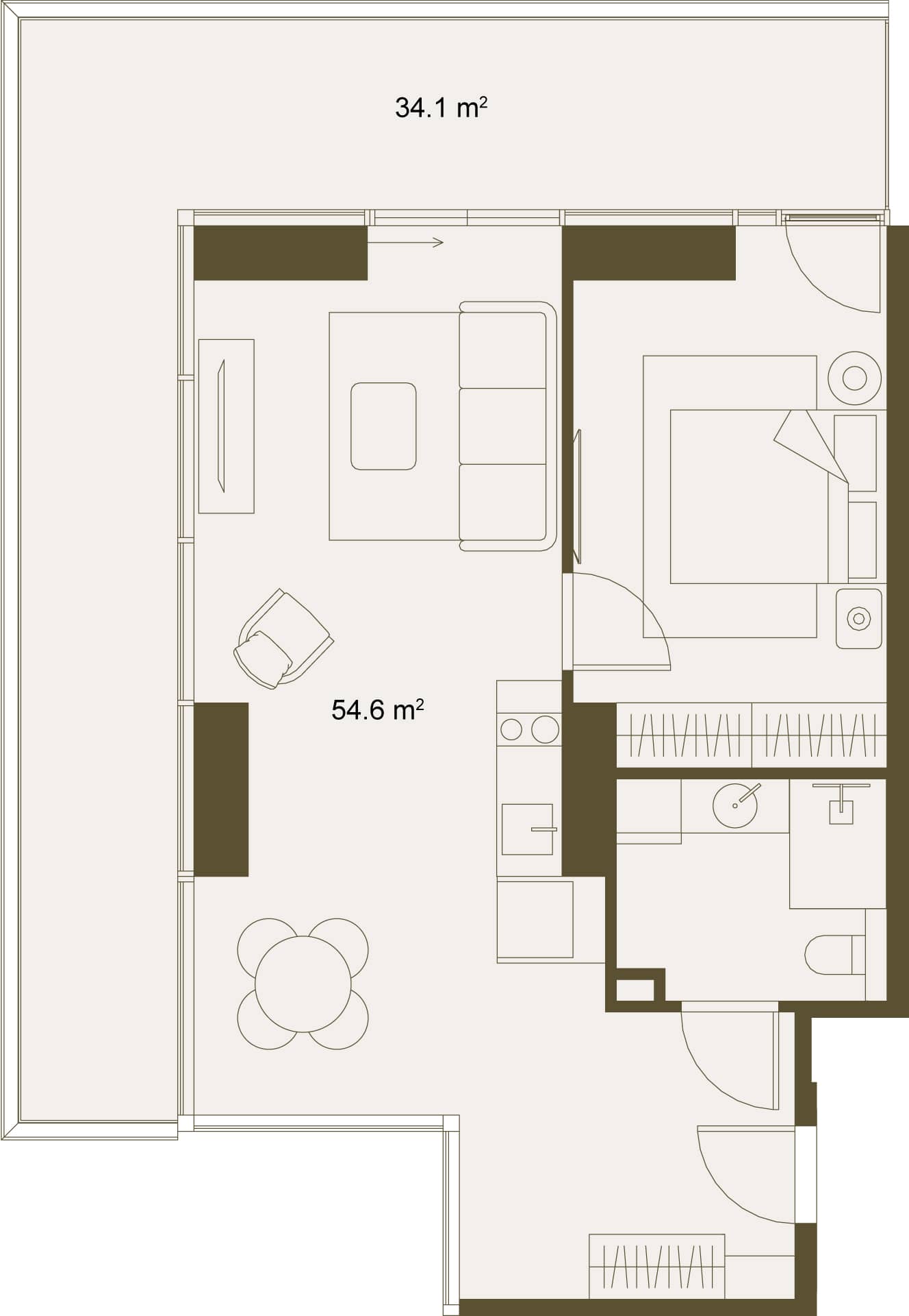 一居室, 81.9 m²