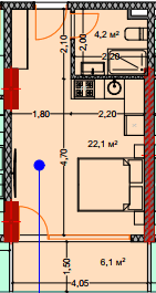 Студия, 33.5 м²