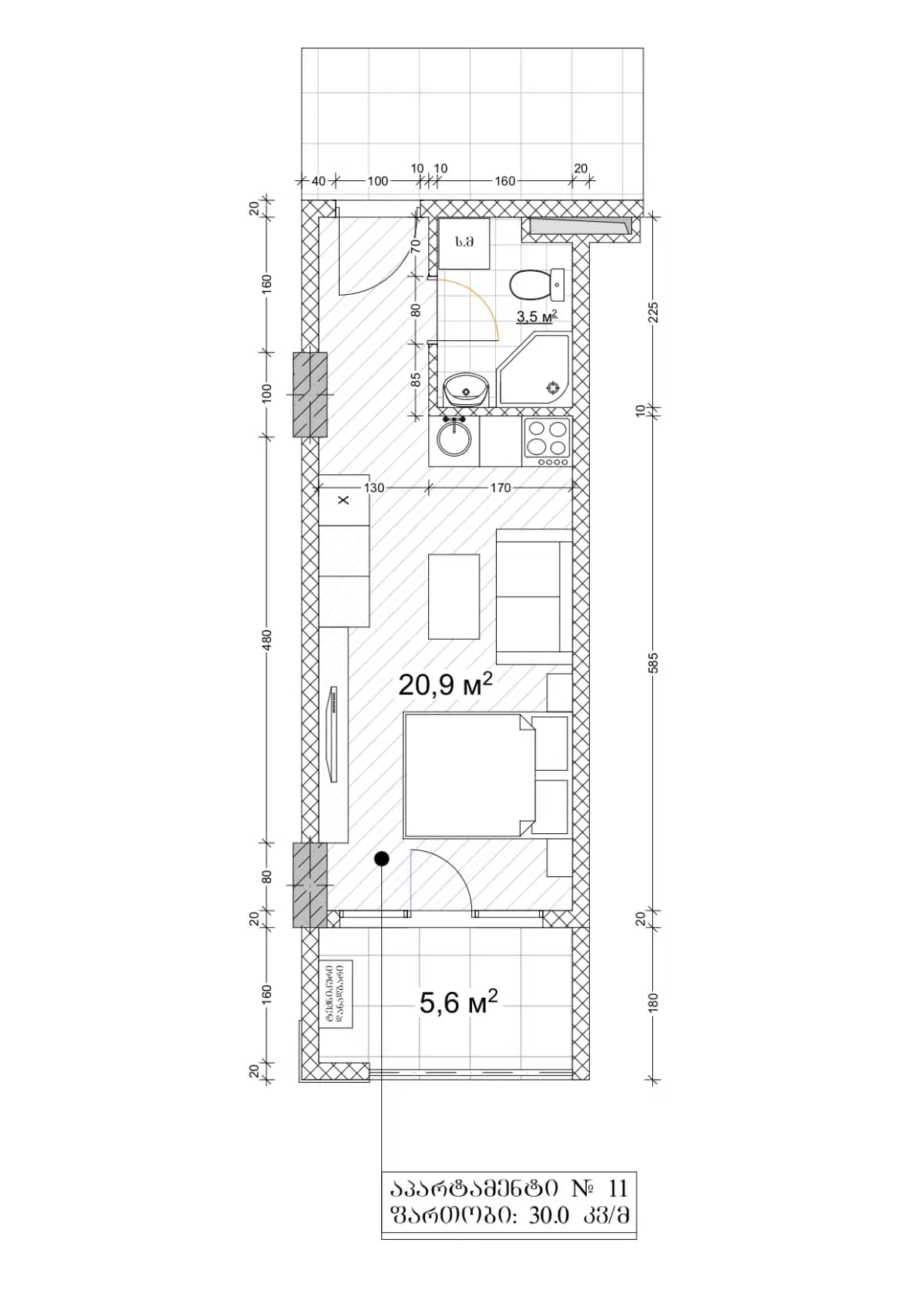 单间, 30 m²