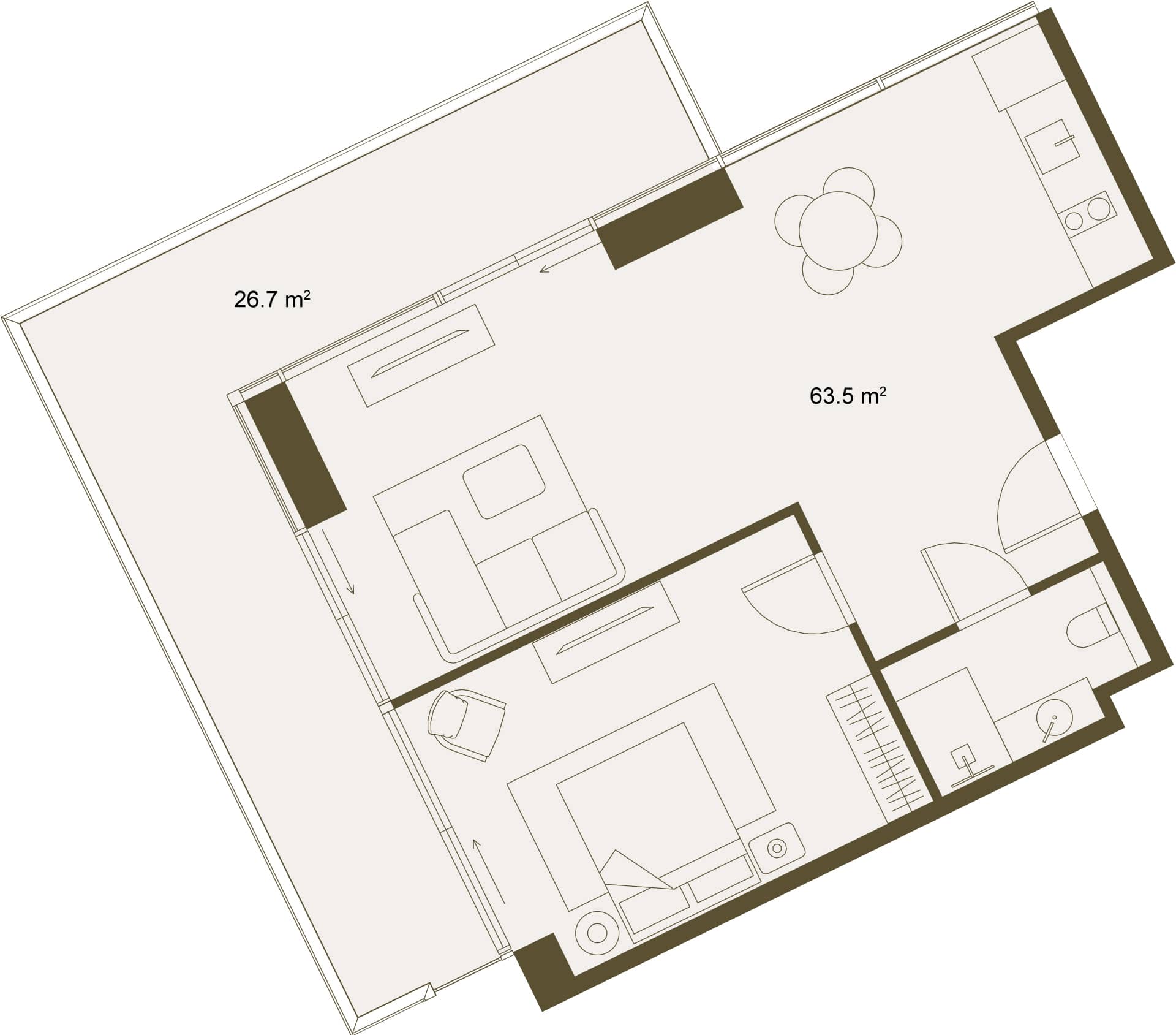 1-комн., 91.3 м²