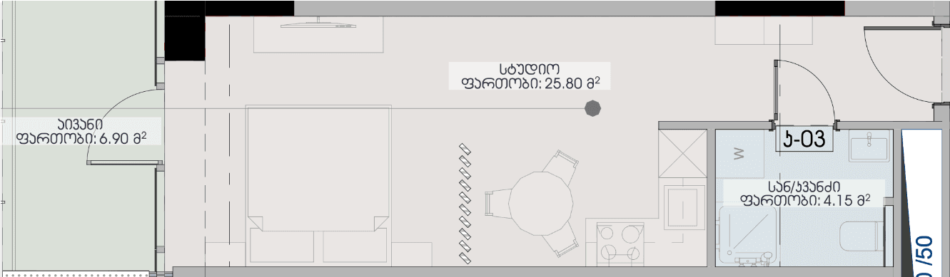 Студия, 36.9 м²