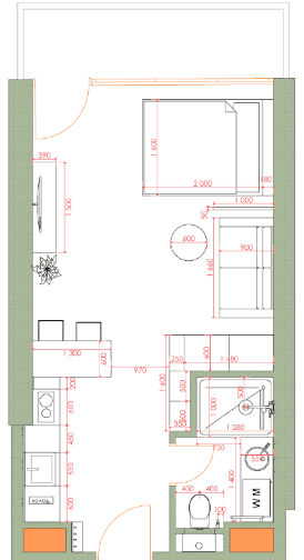 单间, 34.7 m²
