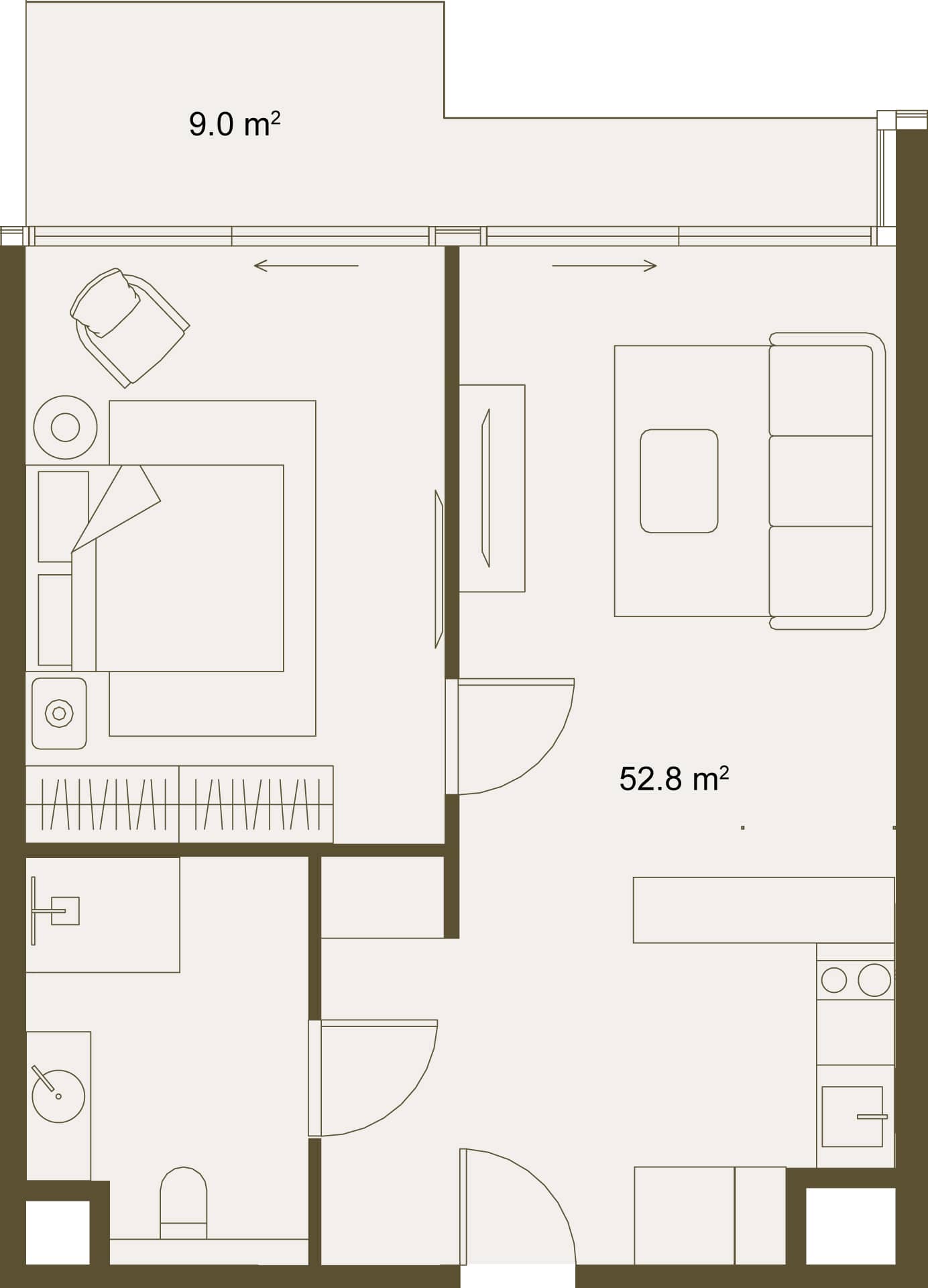 1-room, 61.5 m²