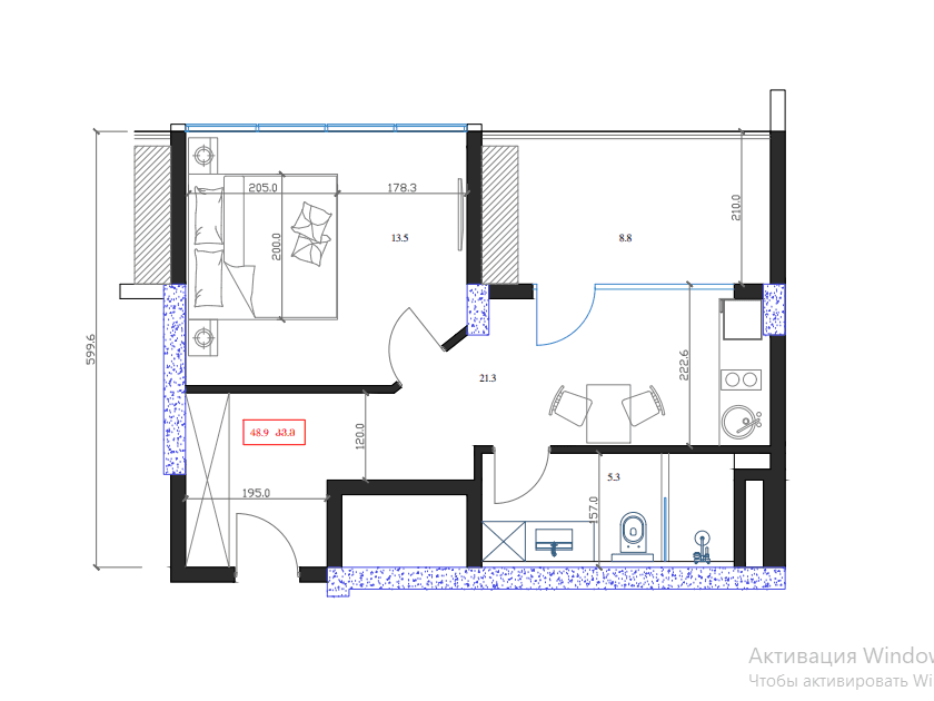 1-room, 48.9 m²