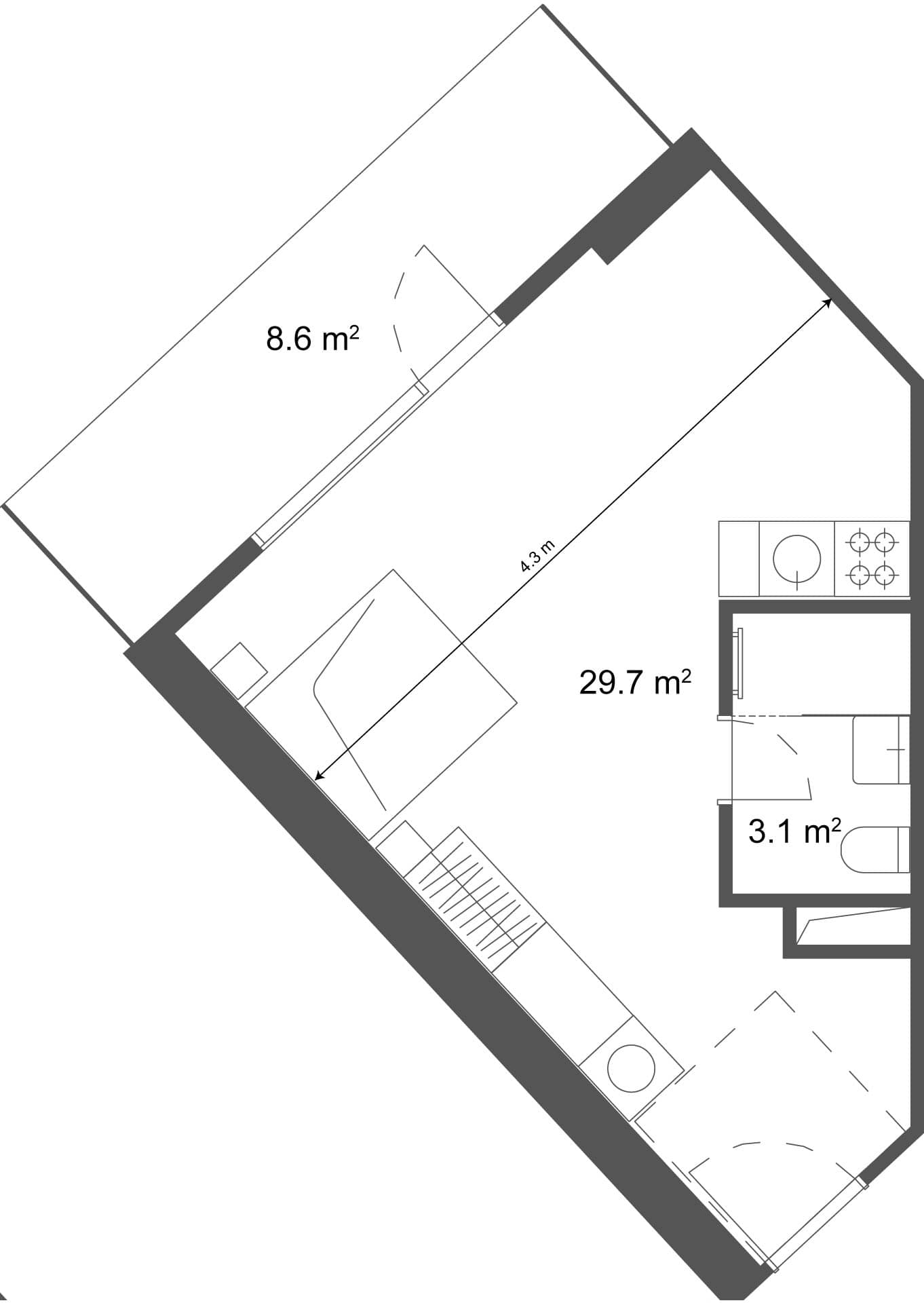 Studio, 38.3 m²