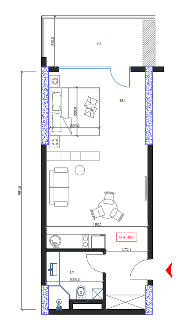 Studio, 53.4 m²