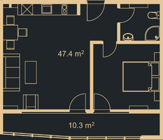 1-комн., 56.4 м²