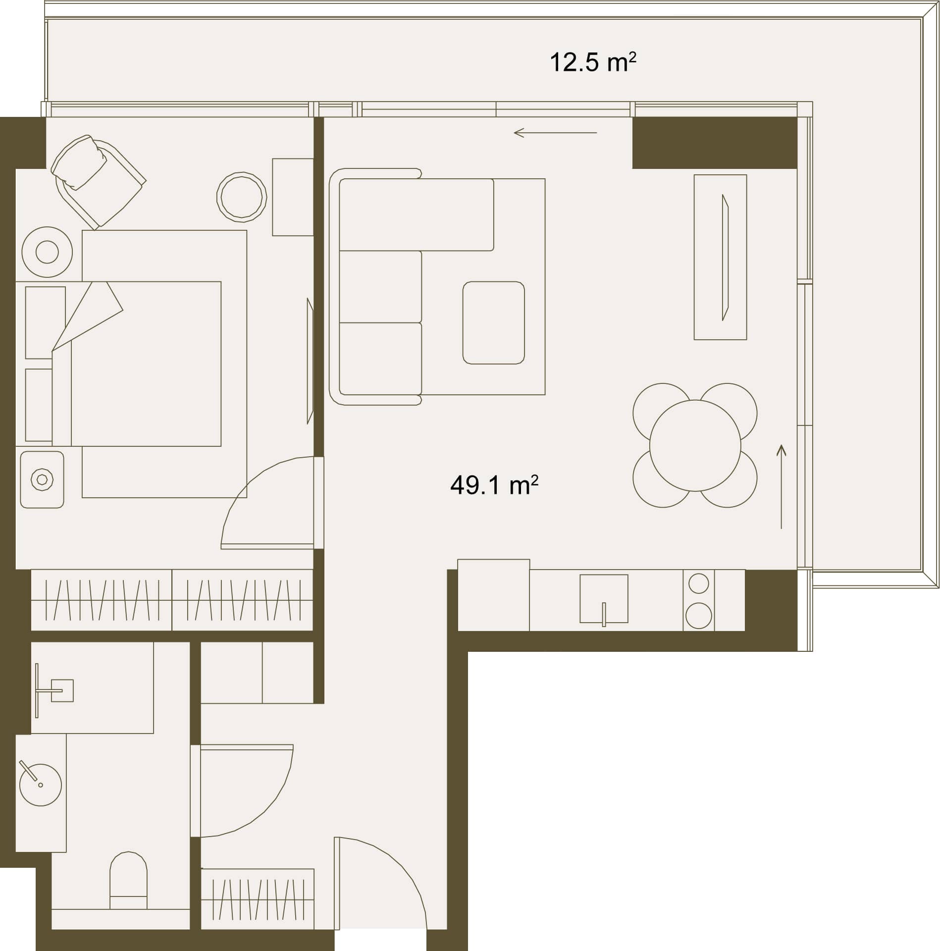 1-комн., 61.6 м²