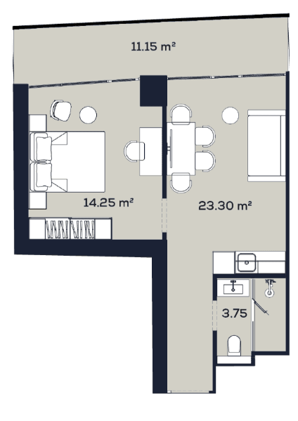 一居室, 52.5 m²