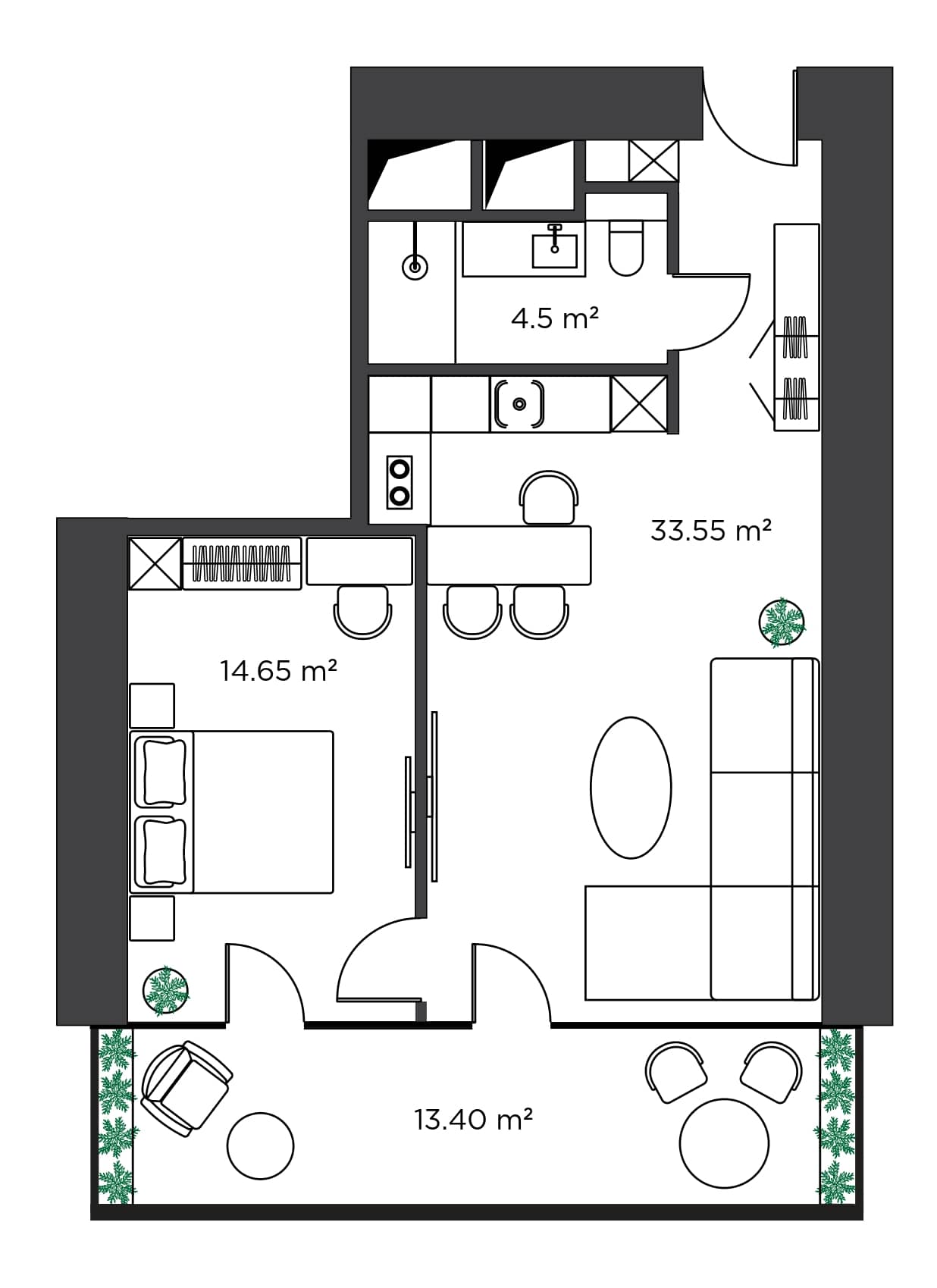 1-комн., 66.1 м²