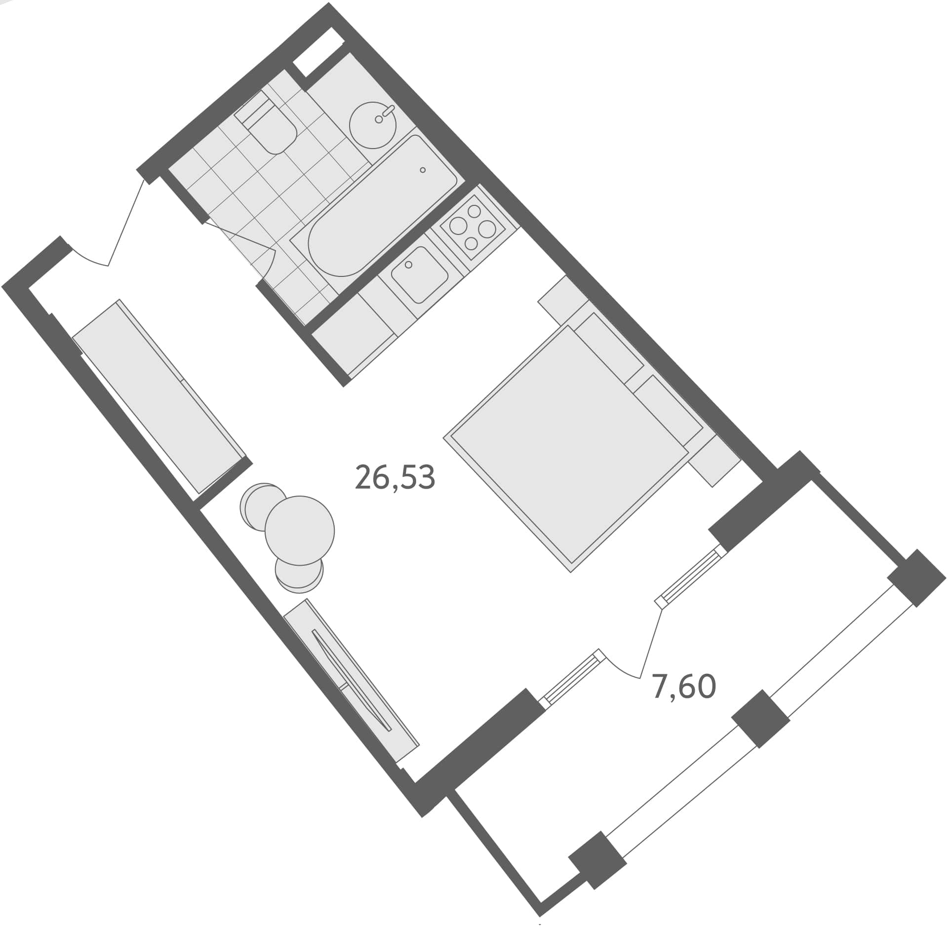 单间, 34.1 m²