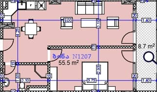 一居室, 64.2 m²